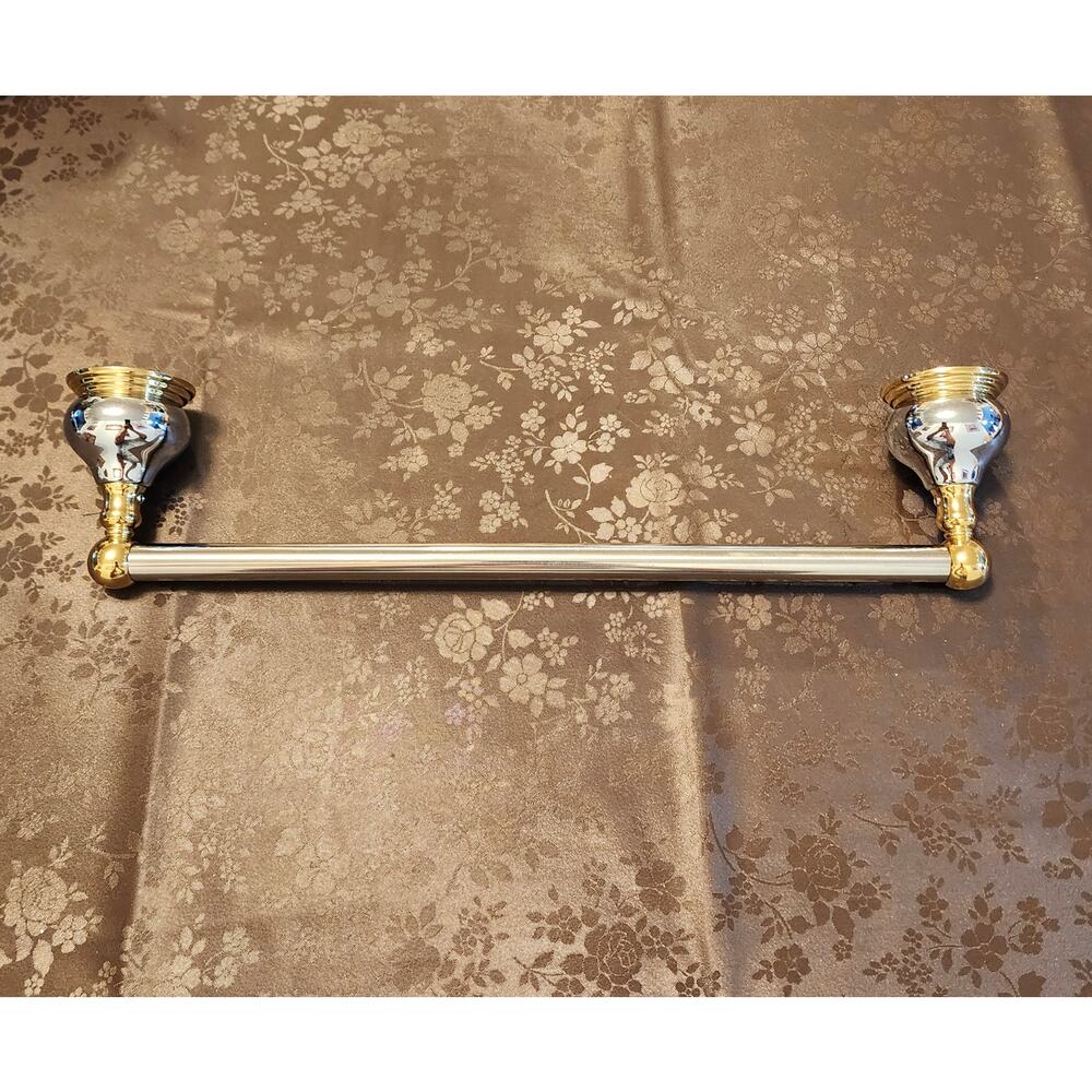 Two-Tone Chrome Brass Polished Decorative Round Wall Mount Towel Rod - Picture 2 of 8